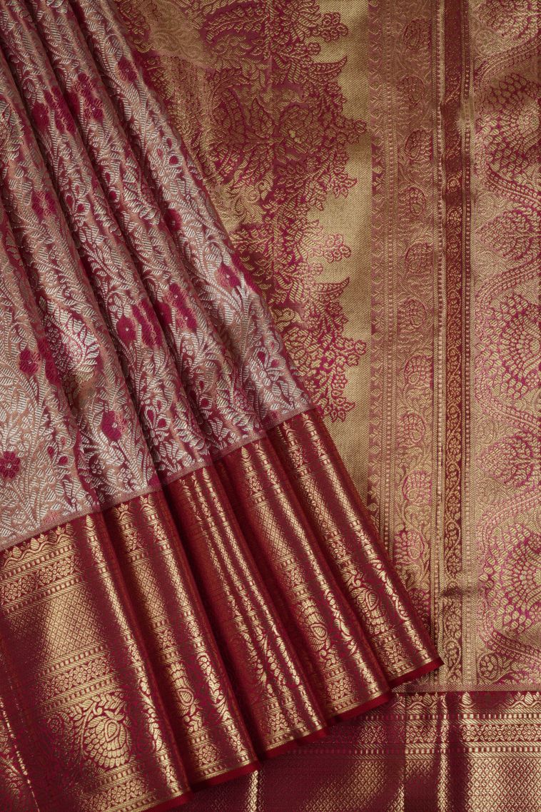 Red Kanchivaram Saree with Gold Zari Floral Patterns