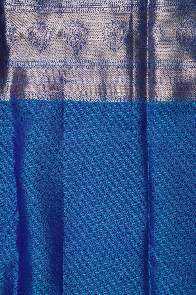 Royal Blue Kanchivaram Saree with Copper Zari Floral Patterns view 3