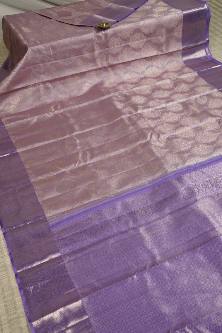 Peach Kanchivaram Saree with Copper Zari Floral Patterns view 2