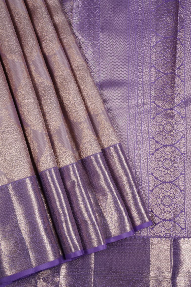 Peach Kanchivaram Saree with Copper Zari Floral Patterns