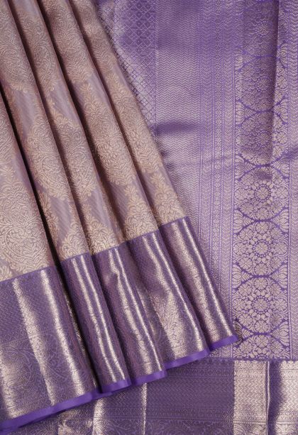 Peach Kanchivaram Saree with Copper Zari Floral Patterns