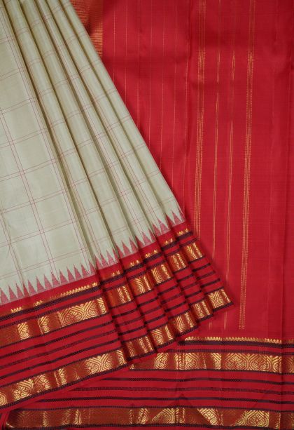Cream Kanchivaram Saree with Gold Zari Checks