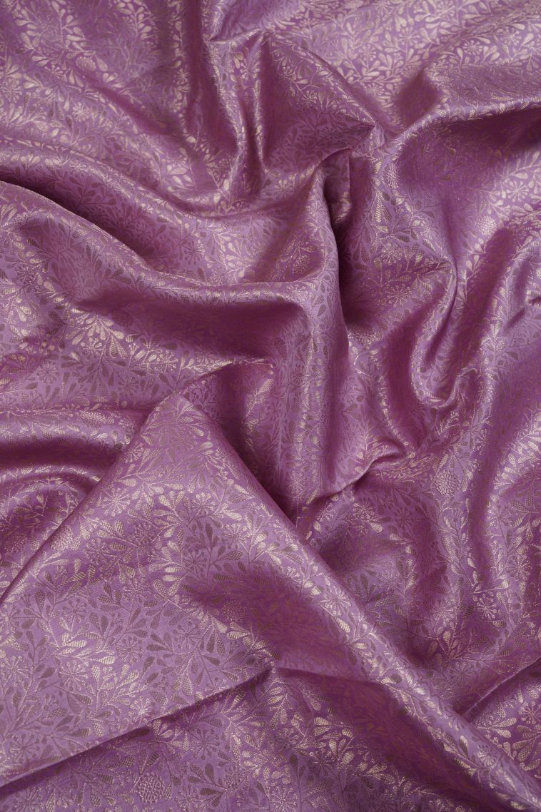 Mauve Kanchivaram Saree with Gold Zari Floral Patterns view 4