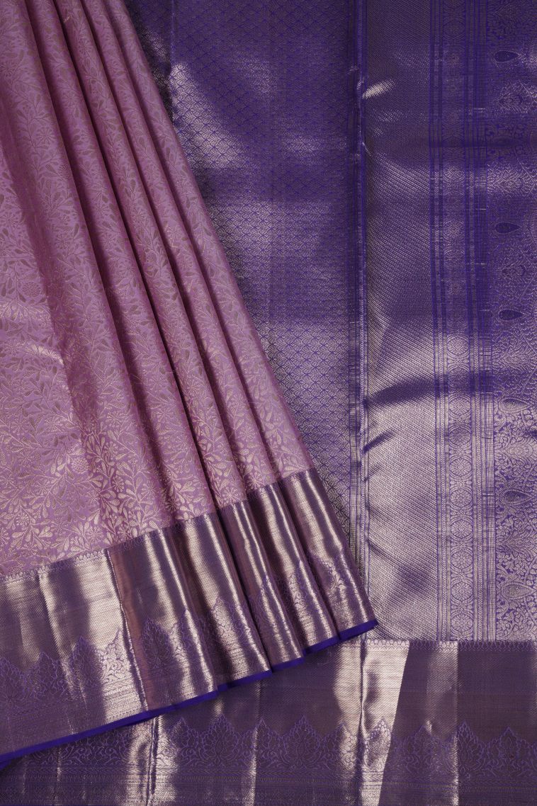 Mauve Kanchivaram Saree with Gold Zari Floral Patterns