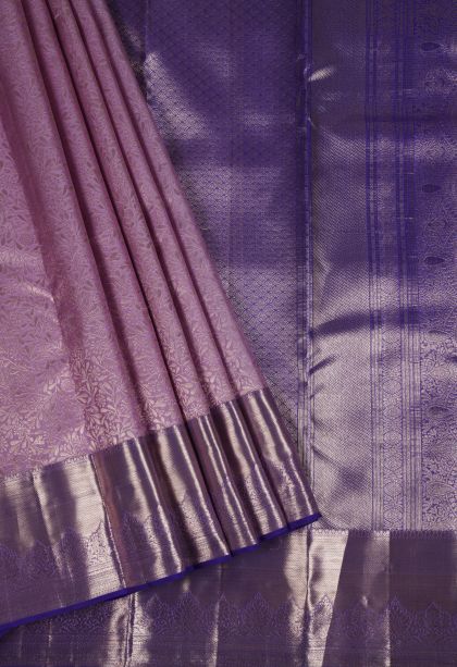 Mauve Kanchivaram Saree with Gold Zari Floral Patterns