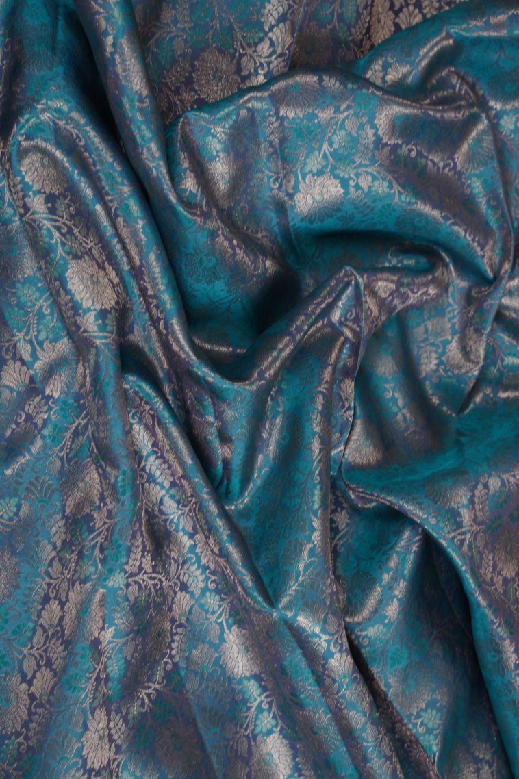 Sky Blue Kanchivaram Saree with Gold Zari Floral Patterns view 4