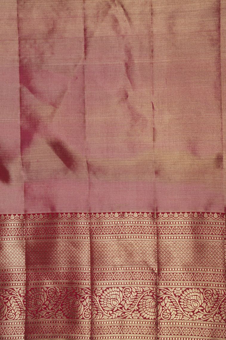 Red Kanchivaram Saree with Gold Zari Floral Patterns view 2