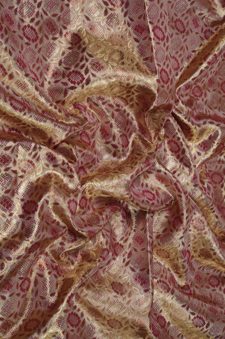 Maroon Kanchivaram Saree with Gold Zari Floral Patterns view 4