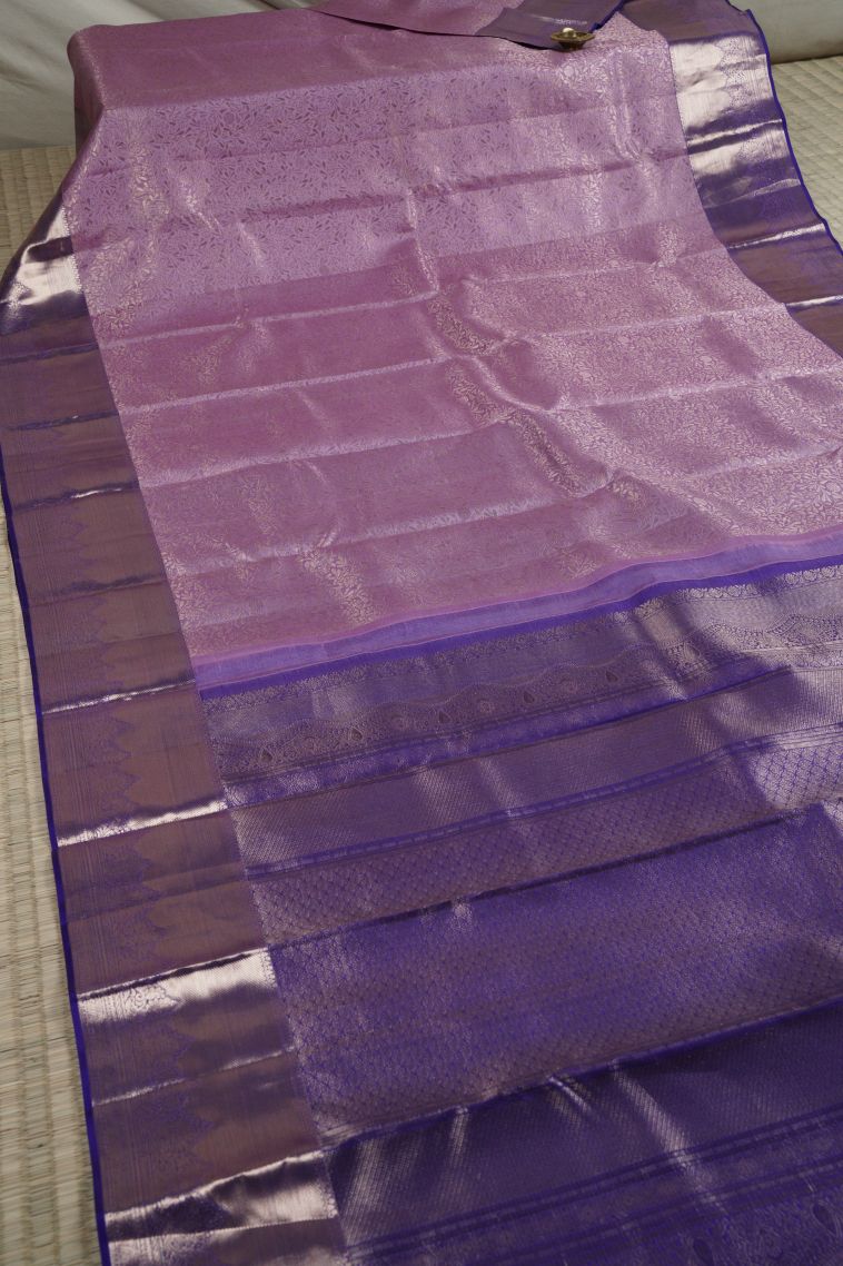 Mauve Kanchivaram Saree with Gold Zari Floral Patterns view 2