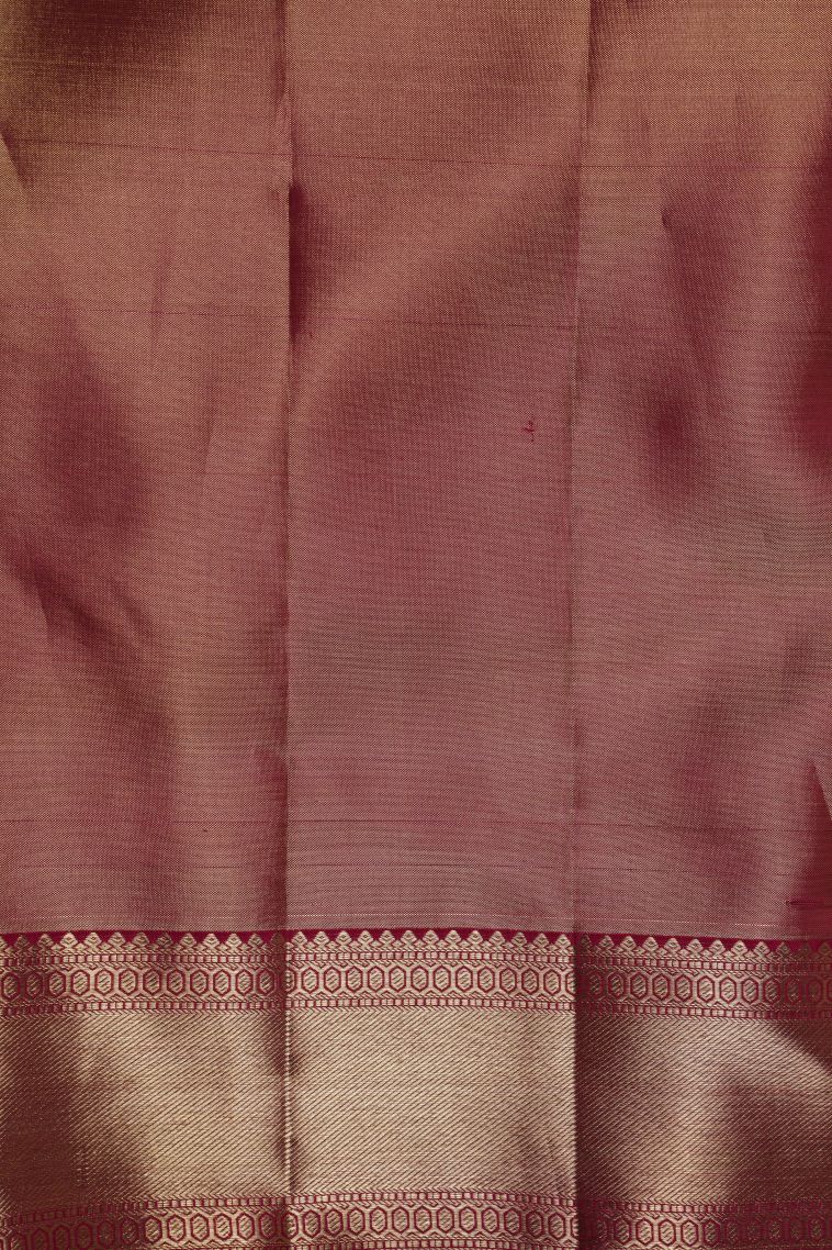 Maroon Kanchivaram Saree with Gold Zari Floral Patterns view 3