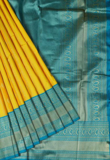 Sunflower Yellow Soft Silk Saree with Gold Zari Stripes