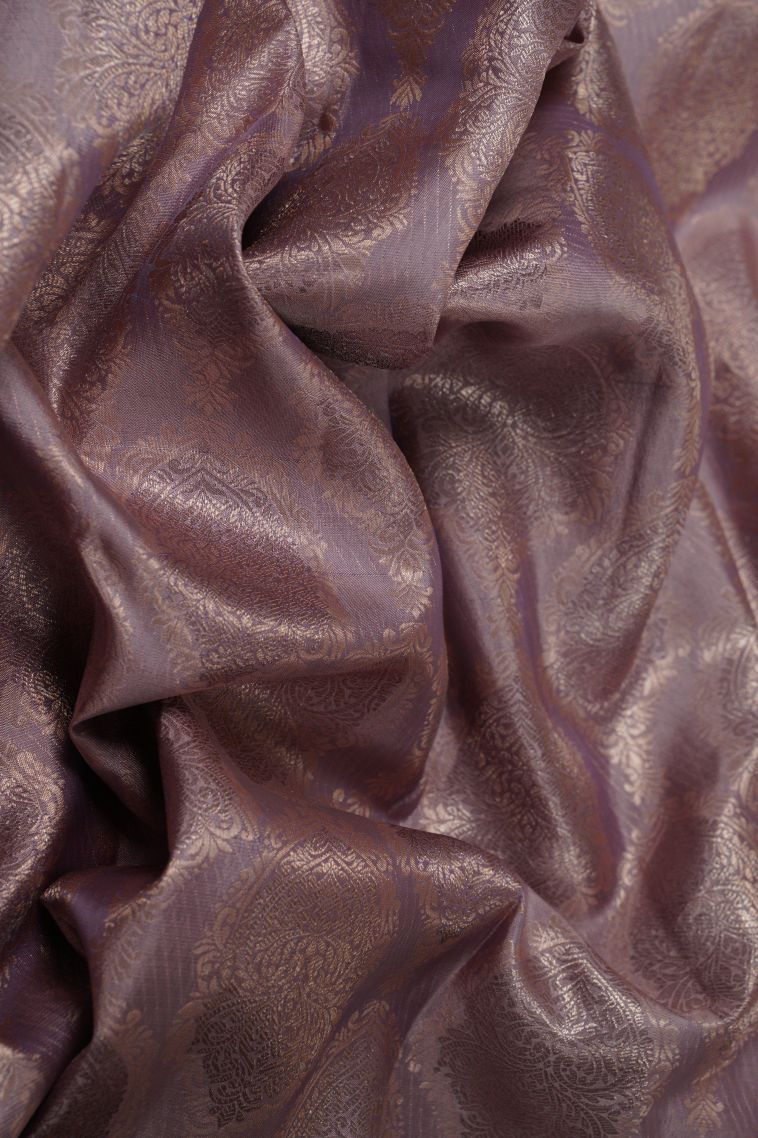 Peach Kanchivaram Saree with Copper Zari Floral Patterns view 4
