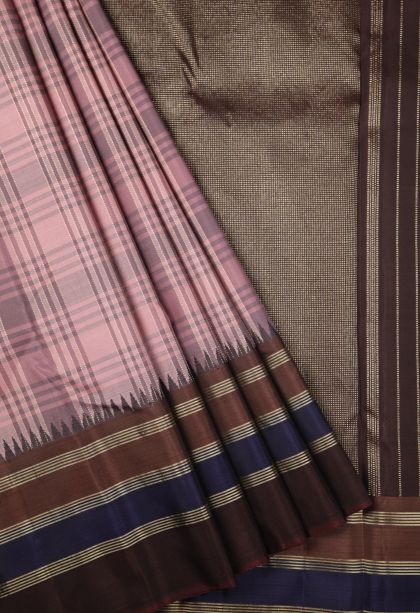Lotus Pink Kanchipuram Silk Sarees with Gold Zari Checks