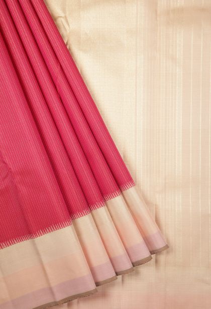 Pink Kanchipuram Silk Sarees with Gold Zari Checks