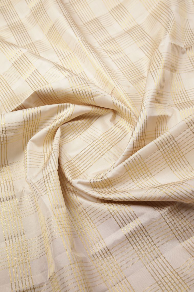 Cream Kanchipuram Silk Sarees with Gold Zari Checks view 4