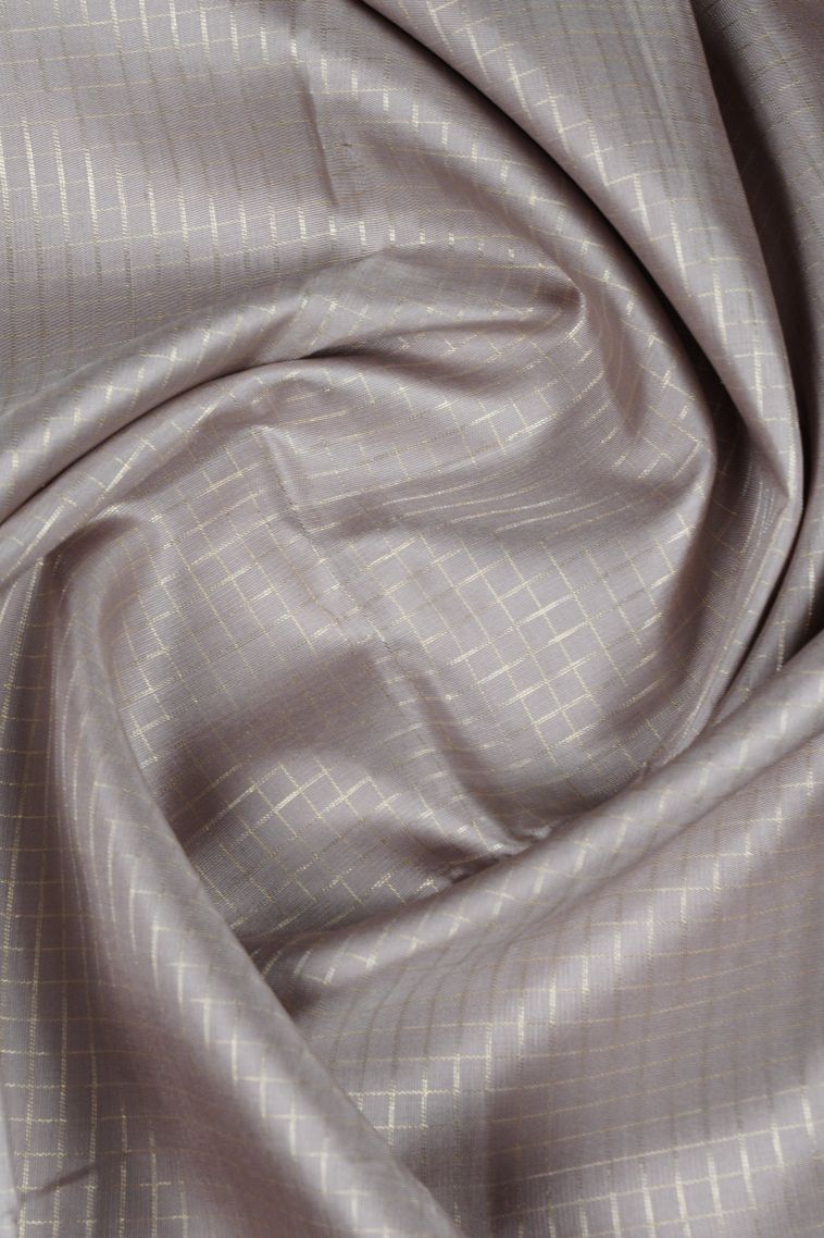 Cream Kanchipuram Silk Sarees with Silver Zari Checks view 4