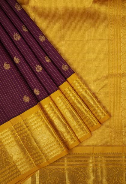 Purple Kanchipuram Silk Sarees with Gold Zari Stripes