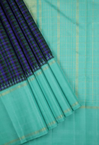 Blue Kanchipuram Silk Sarees with Without Zari Zari Checks