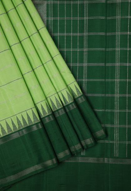 Green Kanchipuram Silk Sarees with Silver Zari Stripes
