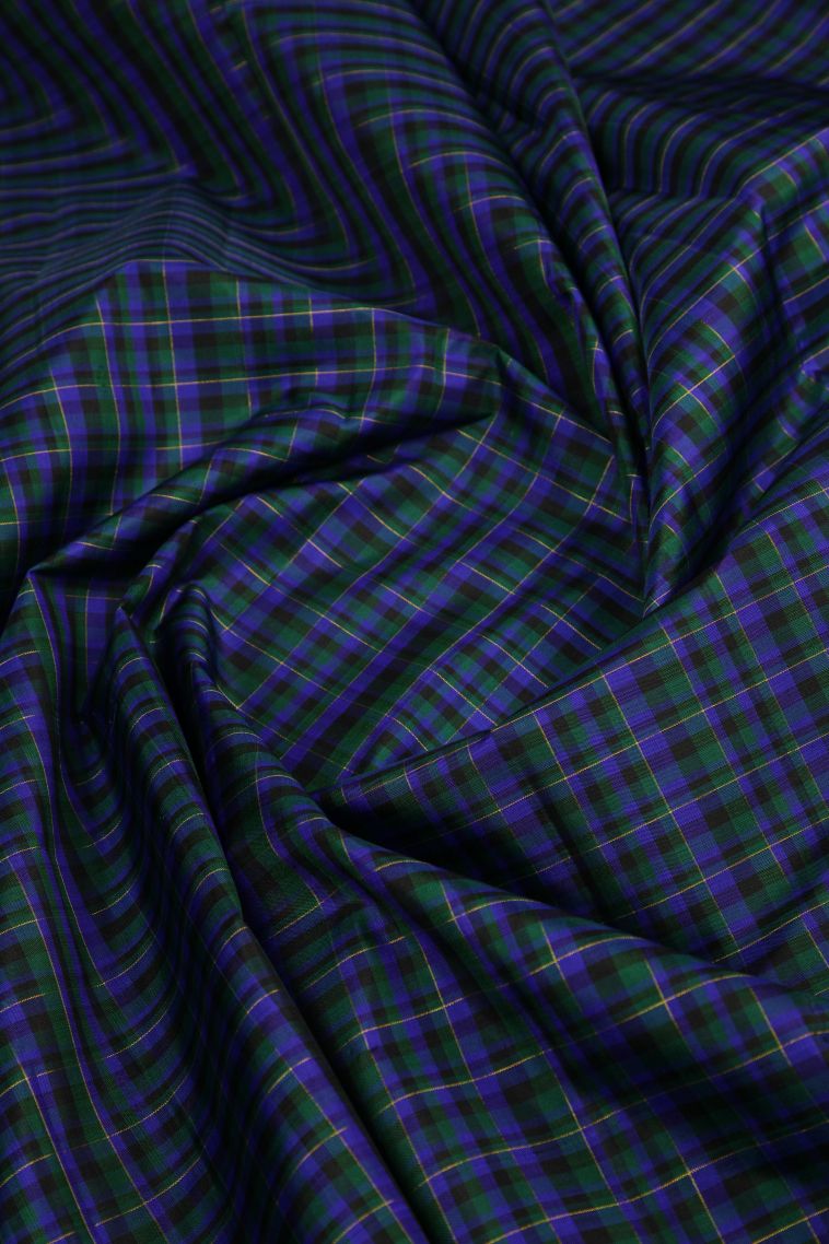 Blue Kanchipuram Silk Sarees with Without Zari Zari Checks view 4