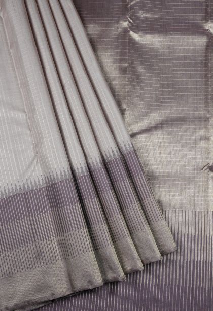 Cream Kanchipuram Silk Sarees with Silver Zari Checks