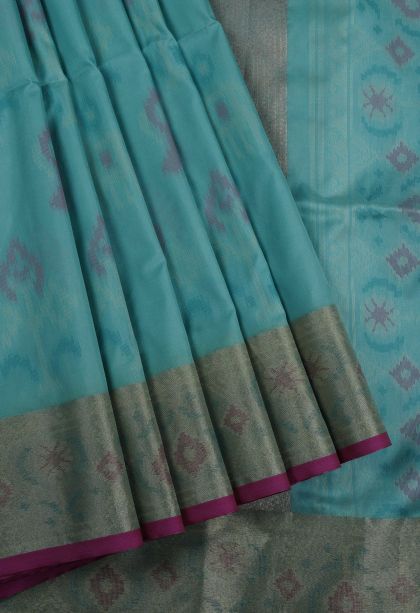 Blue Soft Silk Saree with Without Zari Zari Geometric Shapes