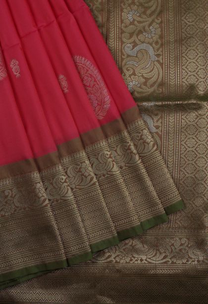 Pink Soft Silk Saree with Gold Zari Buttis (small Dots Or Motifs)
