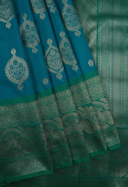 Blue Soft Silk Saree with Gold Zari Buttis (small Dots Or Motifs)