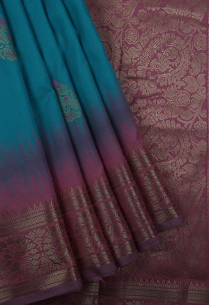 Blue Soft Silk Saree with Gold Zari Buttis (small Dots Or Motifs)
