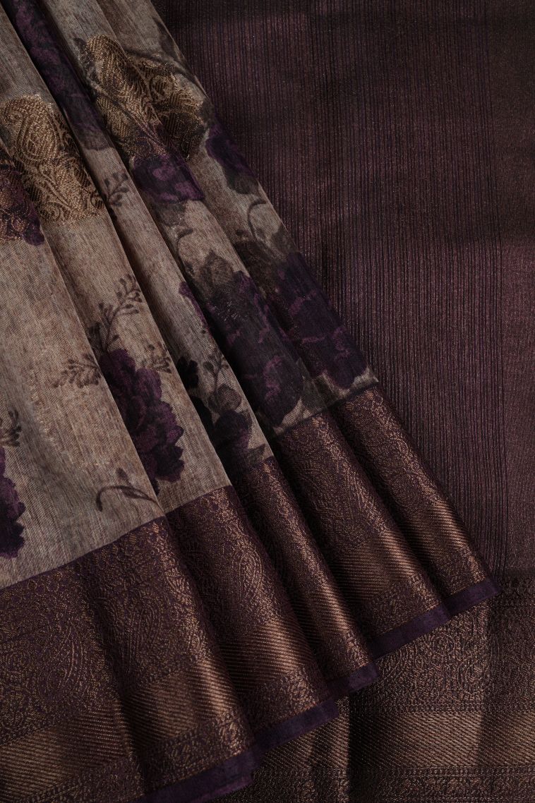 Sangria Purple Art Silk with Bronze Zari Floral Patterns