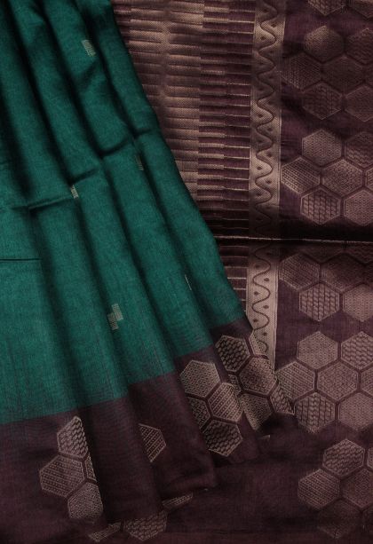 Blue Tussar Silk Saree with Gold Zari Buttis (small Dots Or Motifs)