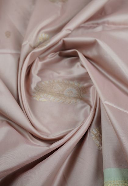 Crepe Pink Soft Silk Saree with Gold Zari Buttis (small Dots Or Motifs)