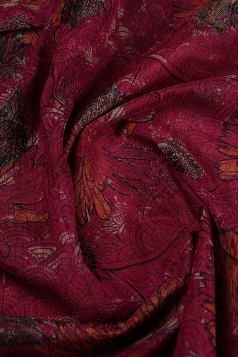 Magenta  Pink Art Silk with Bronze Zari Floral Patterns view 4