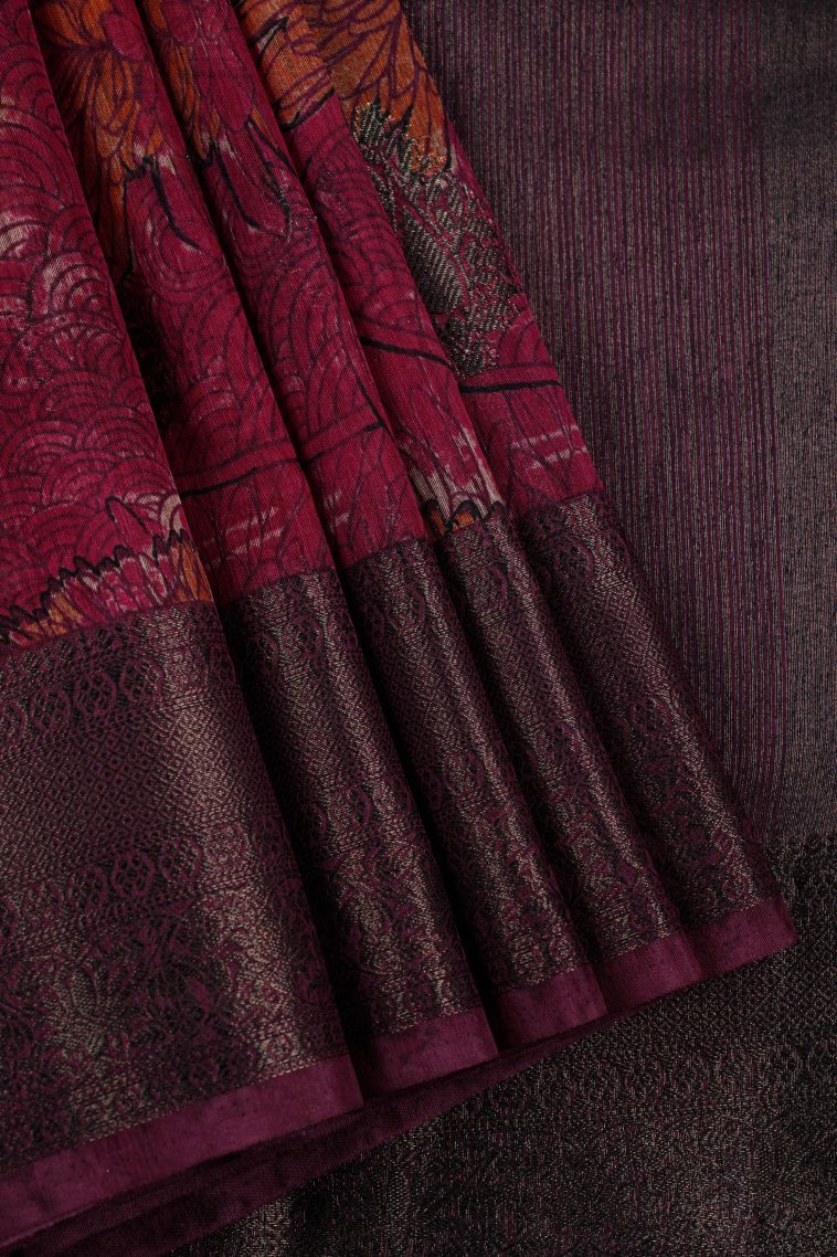 Magenta Pink Art Silk with Bronze Zari Floral Patterns