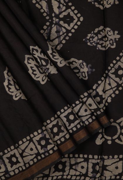Asphalt Black Chanderi Cotton Sarees with Without Zari Zari Buttis (small Dots Or Motifs)
