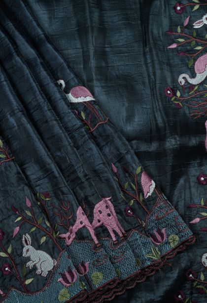 Charleston Black Organza Saree with Without Zari Zari Buttis (small Dots Or Motifs)