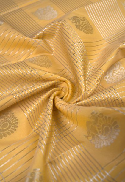 Shortbread Yellow Visiri Madippu Silk Sarees with Silver Zari Checks