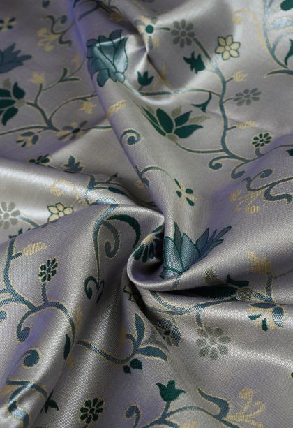 Pistachio Green Apoorva Silk Sarees with Silver Zari Floral Patterns