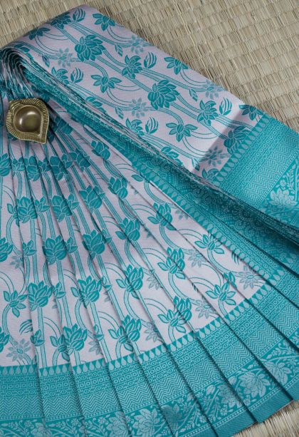 Blush Pink Visiri Madippu Silk Sarees with Silver Zari Floral Patterns