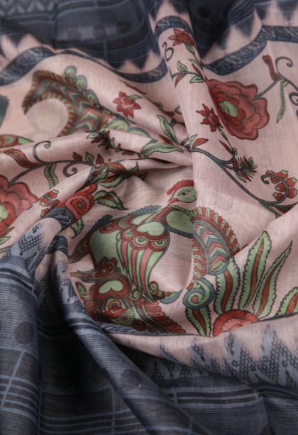 Crepe Pink Tussar Saree with Without Zari Zari Floral Patterns