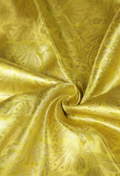 Lemon Yellow Kanchipuram Silk Sarees with Gold Zari Floral Patterns