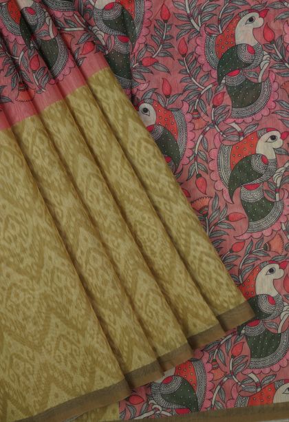 Fawn Yellow Tussar Saree with Without Zari Zari Animal And Bird Motifs