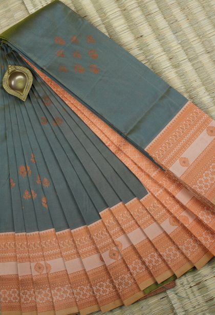 Damp Black Visiri Madippu Silk Sarees with Gold Zari Buttis (small Dots Or Motifs)