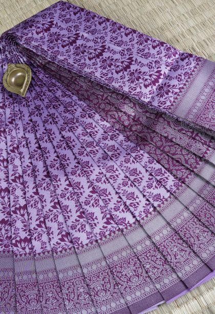 Amethyst Purple Visiri Madippu Silk Sarees with Silver Zari Floral Patterns