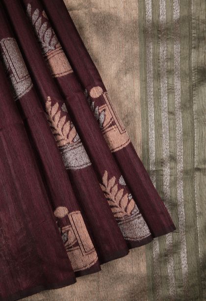 Bosenberry Purple Tussar Saree with Gold Zari Buttis (small Dots Or Motifs)