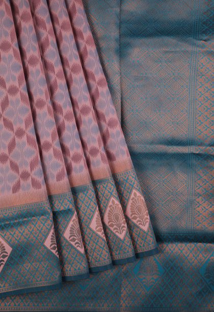 Crepe Pink Apoorva Silk Sarees with Copper Zari Geometric Shapes