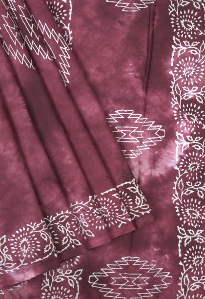 Rosewood Pink Cotton Sarees with Without Zari Zari Floral Patterns