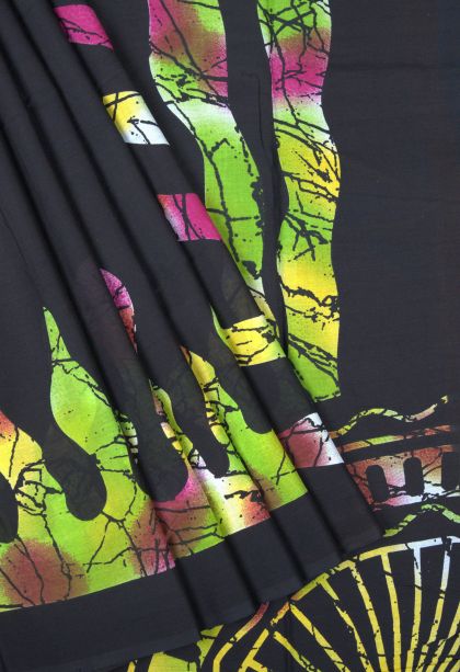 Rock Black Cotton Sarees with Without Zari Zari Floral Patterns