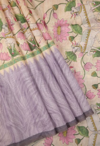 Cream White Tussar Saree with Without Zari Zari Floral Patterns