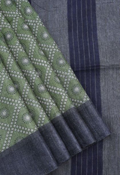 Olive Green Chanderi Cotton Sarees with Without Zari Zari Floral Patterns